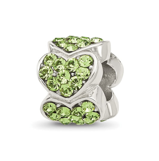 Sterling Silver Reflections Green Swarovski Crystal Hearts Bead