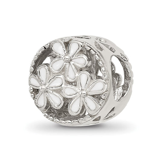 Sterling Silver Reflections White Enameled Floral Circle Bead