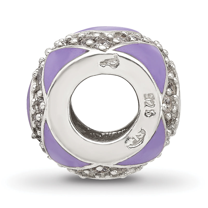 Sterling Silver Reflections Purple and Cubic Zirconia Enameled Design Bead