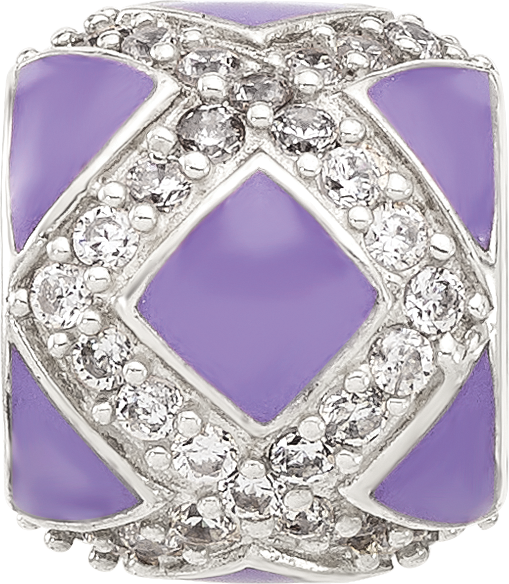 Sterling Silver Reflections Purple and Cubic Zirconia Enameled Design Bead