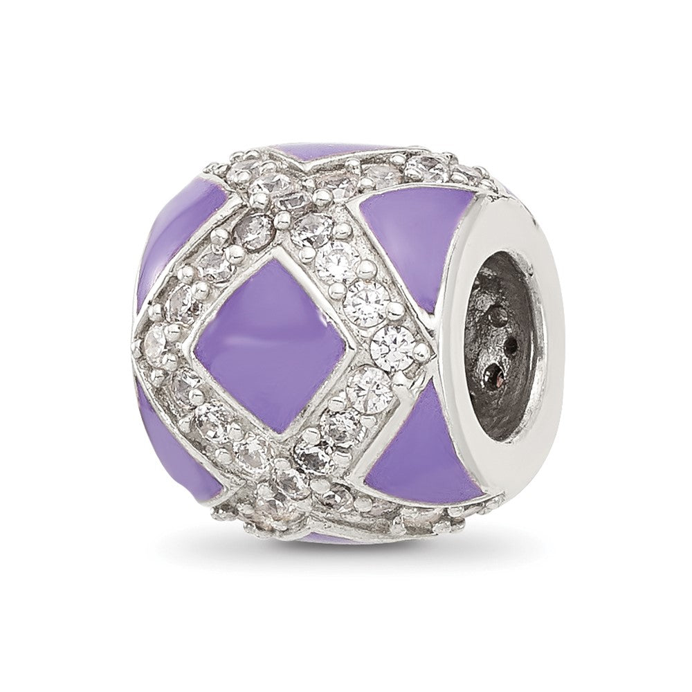 Sterling Silver Reflections Purple and Cubic Zirconia Enameled Design Bead