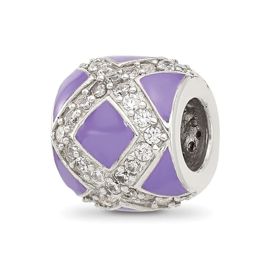 Sterling Silver Reflections Purple and Cubic Zirconia Enameled Design Bead