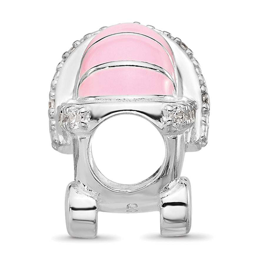 Sterling Silver Reflections Rh-plated Pink Enamel & Cubic Zirconia Stroller Bead
