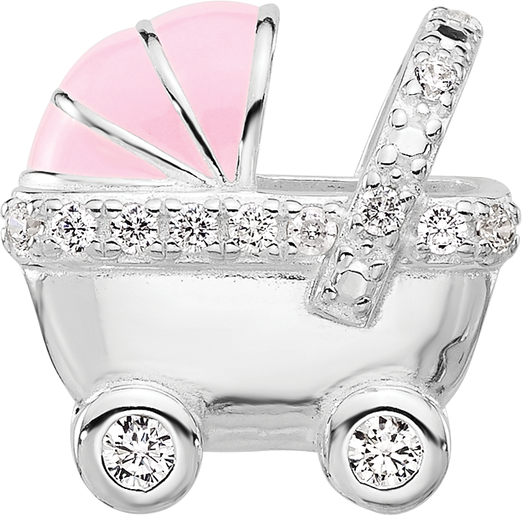 Sterling Silver Reflections Rh-plated Pink Enamel & Cubic Zirconia Stroller Bead