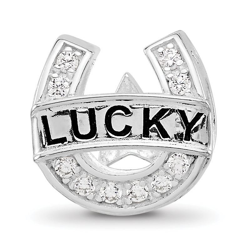 Sterling Silver Reflections Rhodium plated Cubic Zirconia Lucky Horseshoe Bead