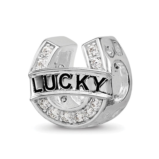 Sterling Silver Reflections Rhodium plated Cubic Zirconia Lucky Horseshoe Bead