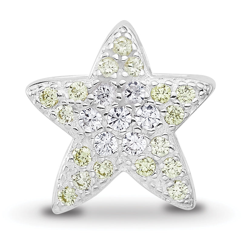 Sterling Silver Reflections Rhodium plated Yellow & Clear Cubic Zirconia Star Bead