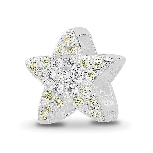 Sterling Silver Reflections Rhodium plated Yellow & Clear Cubic Zirconia Star Bead