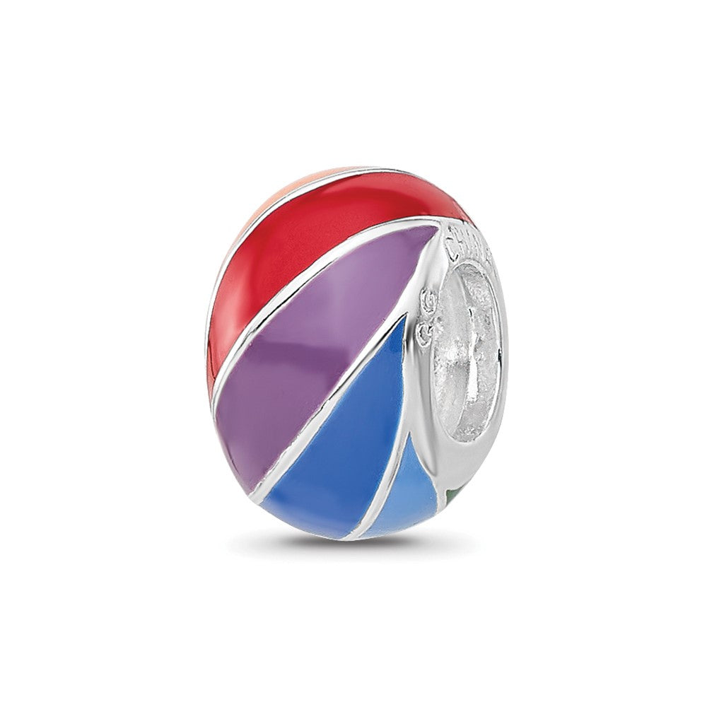 Sterling Silver Reflections RH-plated Rainbow Enamel Round Bead