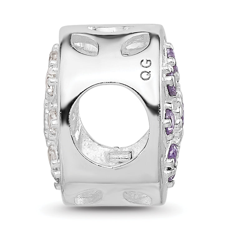 Sterling Silver Reflections Rhodium Plated Purple/Clear Cubic Zirconia Floral Reverse Bead