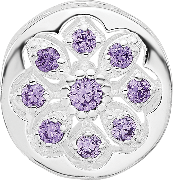 Sterling Silver Reflections Rhodium Plated Purple/Clear Cubic Zirconia Floral Reverse Bead