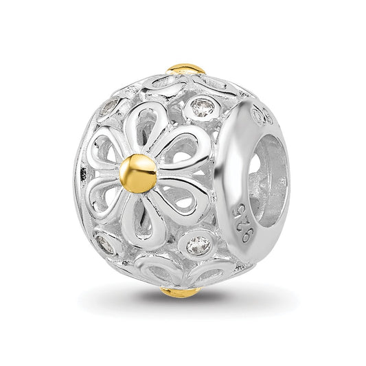 Sterling Silver Reflections Rhodium & Gold Plated Floral Bead