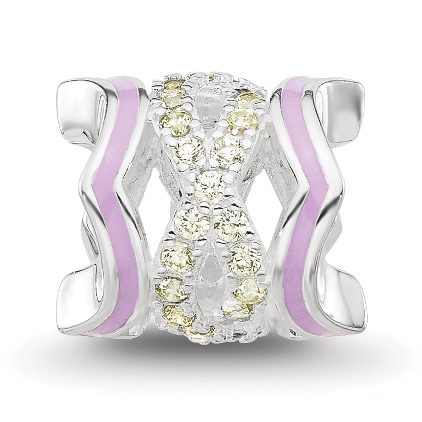 Sterling Silver Reflections Rh-plated Purple Enamel & Yellow Cubic Zirconia Bead