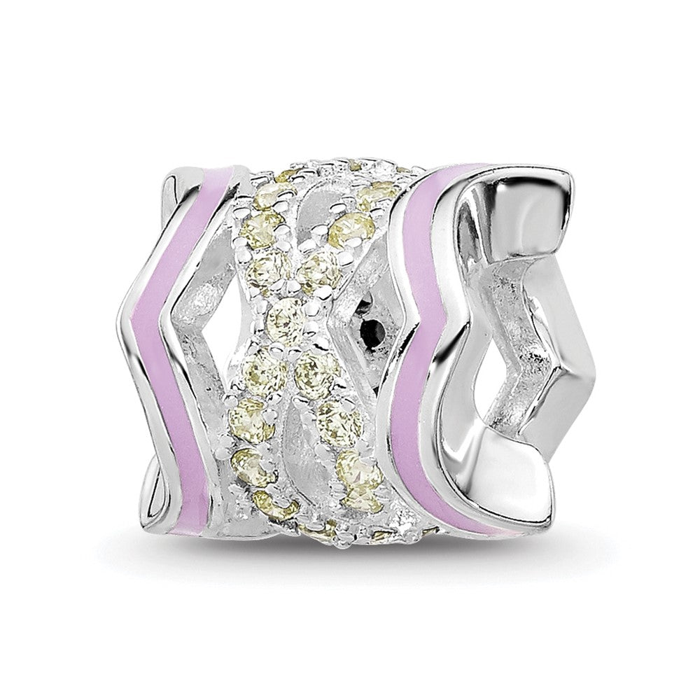 Sterling Silver Reflections Rh-plated Purple Enamel & Yellow Cubic Zirconia Bead