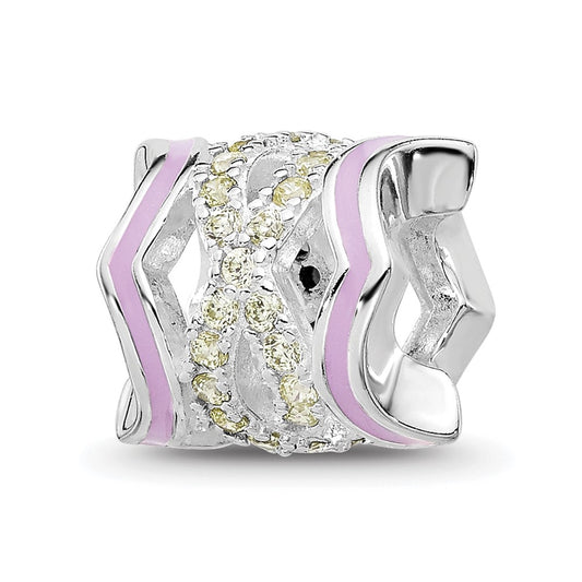 Sterling Silver Reflections Rh-plated Purple Enamel & Yellow Cubic Zirconia Bead