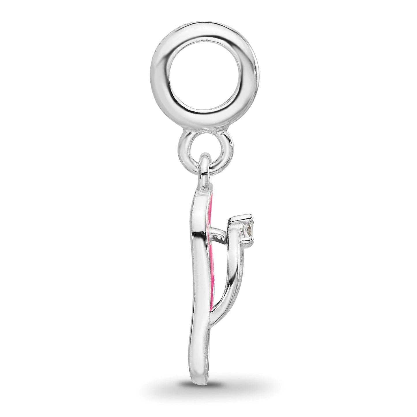 Sterling Silver Reflections Rh-plated Enameled Cubic Zirconia Flip Flop Dangle Bead