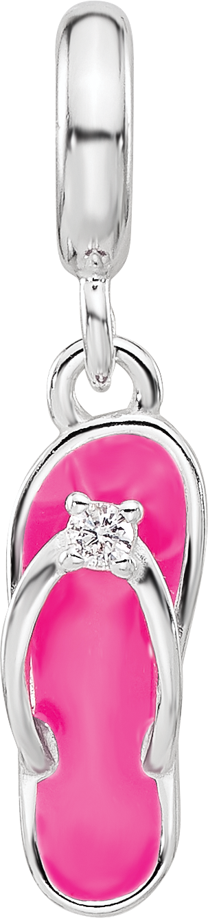 Sterling Silver Reflections Rh-plated Enameled Cubic Zirconia Flip Flop Dangle Bead