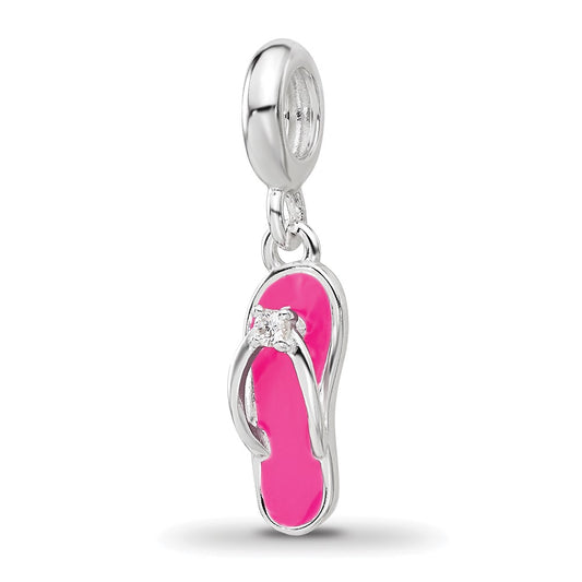 Sterling Silver Reflections Rh-plated Enameled Cubic Zirconia Flip Flop Dangle Bead