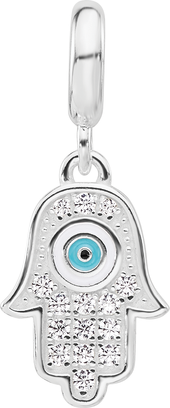 Sterling Silver Reflections Rh-plated Enamel & Cubic Zirconia Hamsa Dangle Bead