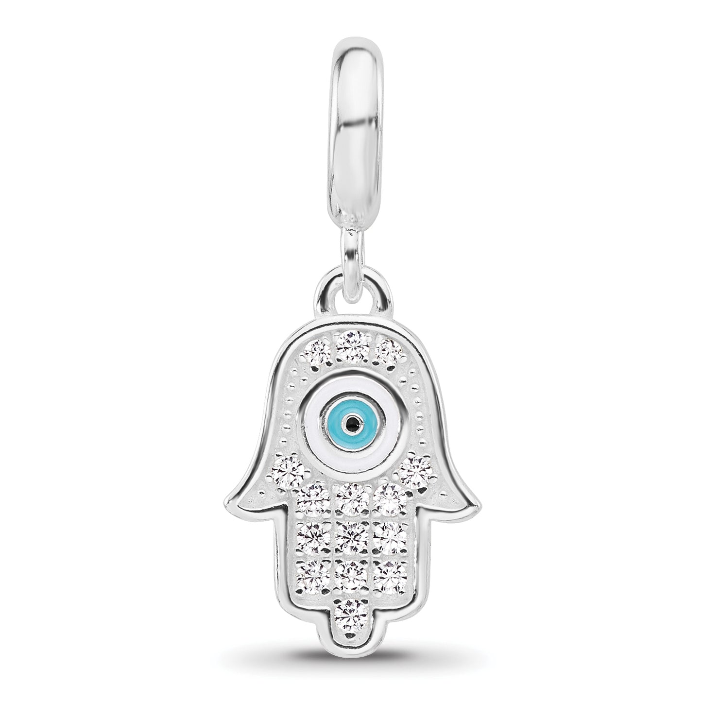 Sterling Silver Reflections Rh-plated Enamel & Cubic Zirconia Hamsa Dangle Bead