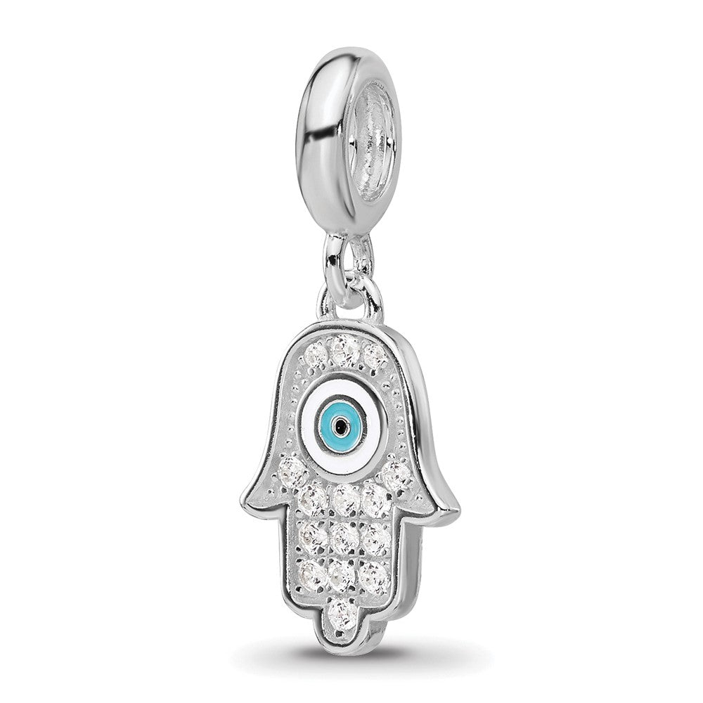 Sterling Silver Reflections Rh-plated Enamel & Cubic Zirconia Hamsa Dangle Bead