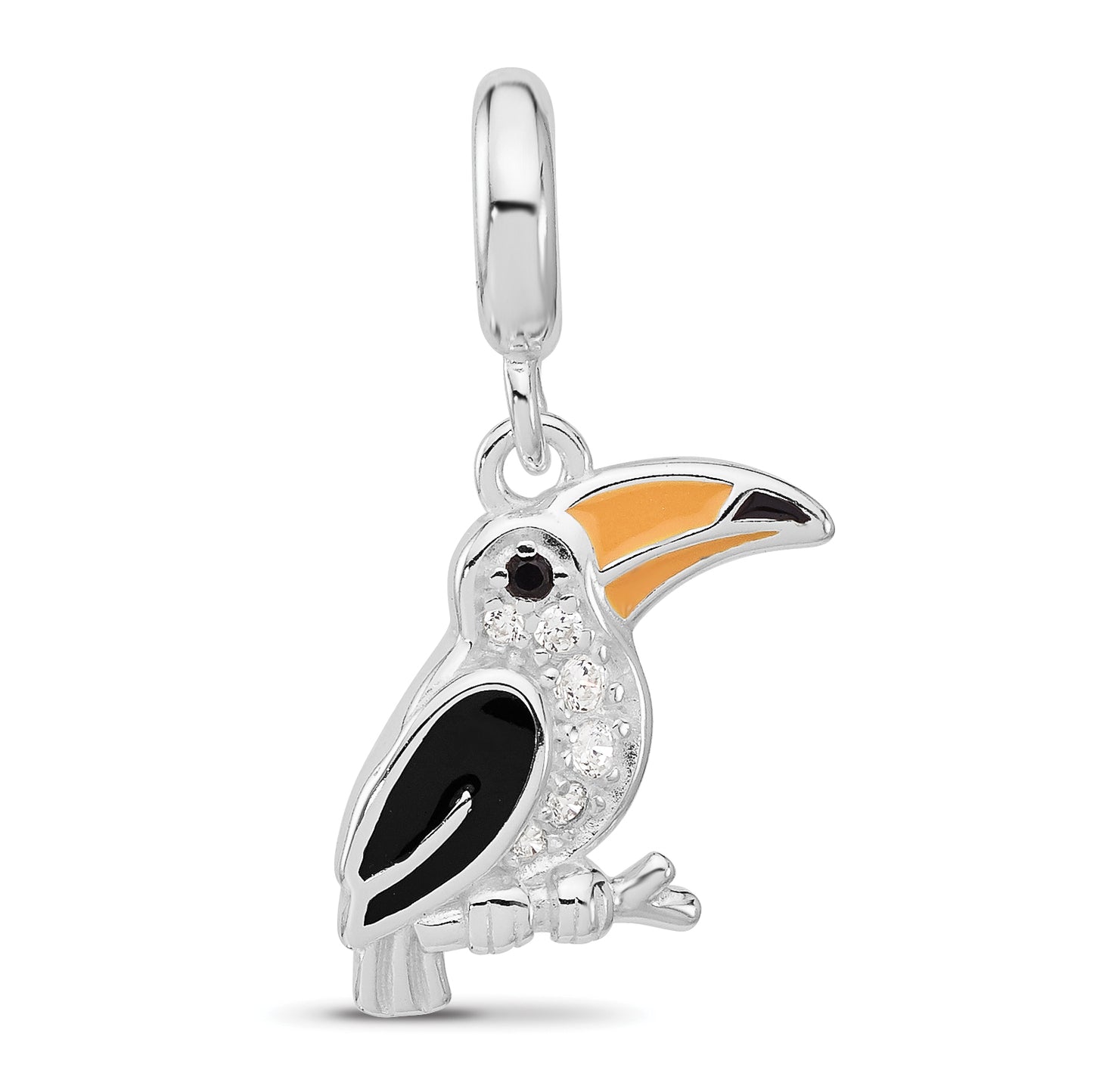 Sterling Silver Reflections Rh-plated Enamel & Cubic Zirconia Toucan Dangle Bead