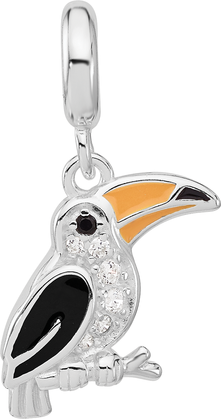 Sterling Silver Reflections Rh-plated Enamel & Cubic Zirconia Toucan Dangle Bead