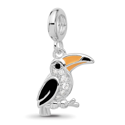 Sterling Silver Reflections Rh-plated Enamel & Cubic Zirconia Toucan Dangle Bead