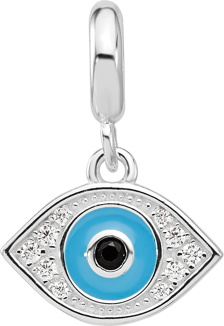 Sterling Silver Reflections Rh-plated Enamel & Cubic Zirconia Eye Dangle Bead