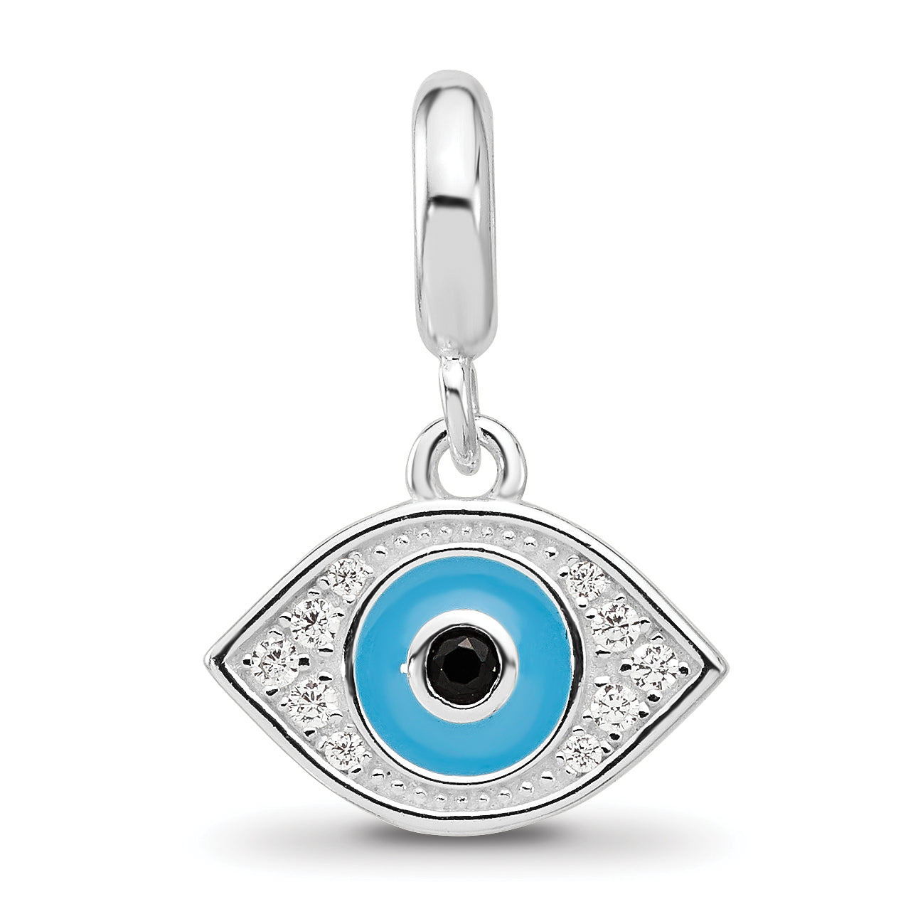 Sterling Silver Reflections Rh-plated Enamel & Cubic Zirconia Eye Dangle Bead