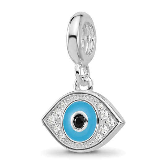Sterling Silver Reflections Rh-plated Enamel & Cubic Zirconia Eye Dangle Bead