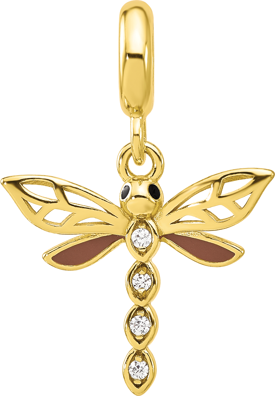 Sterling Silver Reflections Gold plated Cubic Zirconia and Enamel Dragonfly Dangle Bead