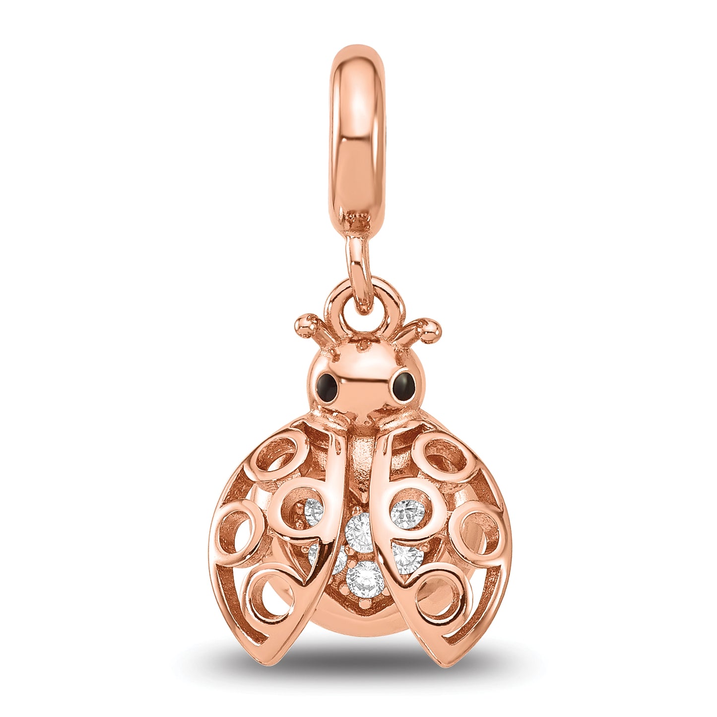 Sterling Silver Reflections Rose Gold plated Cubic Zirconia Lady Bug Dangle Bead