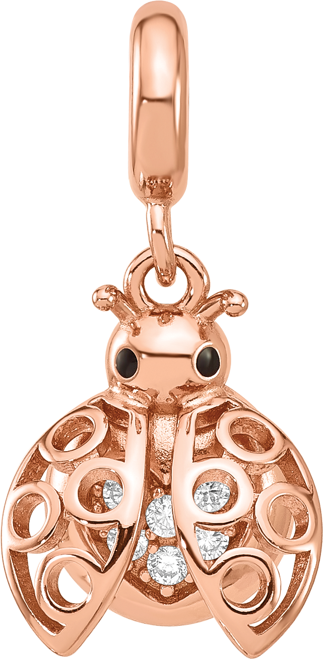 Sterling Silver Reflections Rose Gold plated Cubic Zirconia Lady Bug Dangle Bead