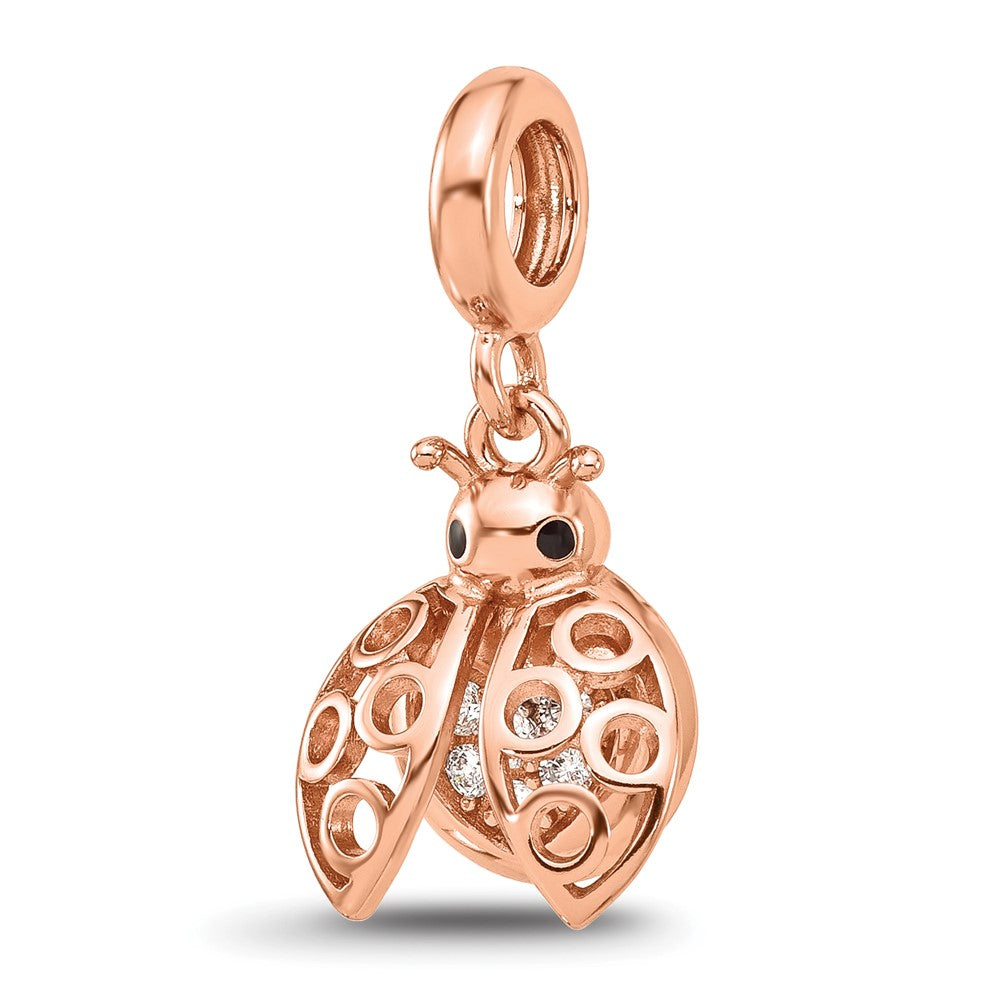 Sterling Silver Reflections Rose Gold plated Cubic Zirconia Lady Bug Dangle Bead
