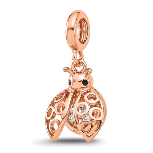 Sterling Silver Reflections Rose Gold plated Cubic Zirconia Lady Bug Dangle Bead