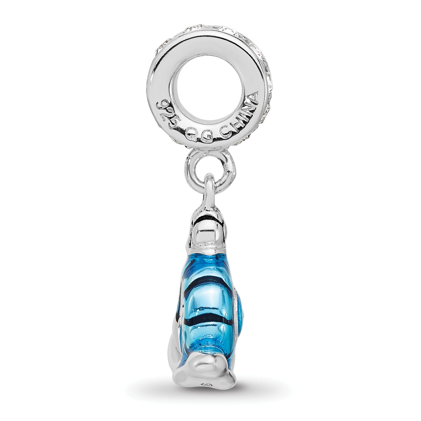 Sterling SIlver Reflections Rhodium Plated Crystal Blue Enamel Snail Dngle Bead