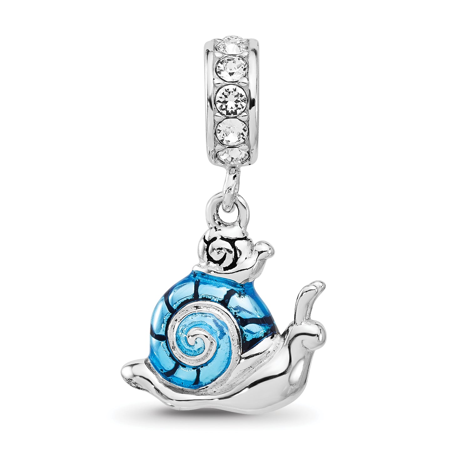Sterling SIlver Reflections Rhodium Plated Crystal Blue Enamel Snail Dngle Bead