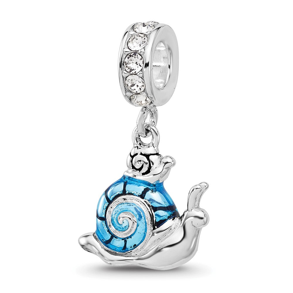 Sterling SIlver Reflections Rhodium Plated Crystal Blue Enamel Snail Dngle Bead