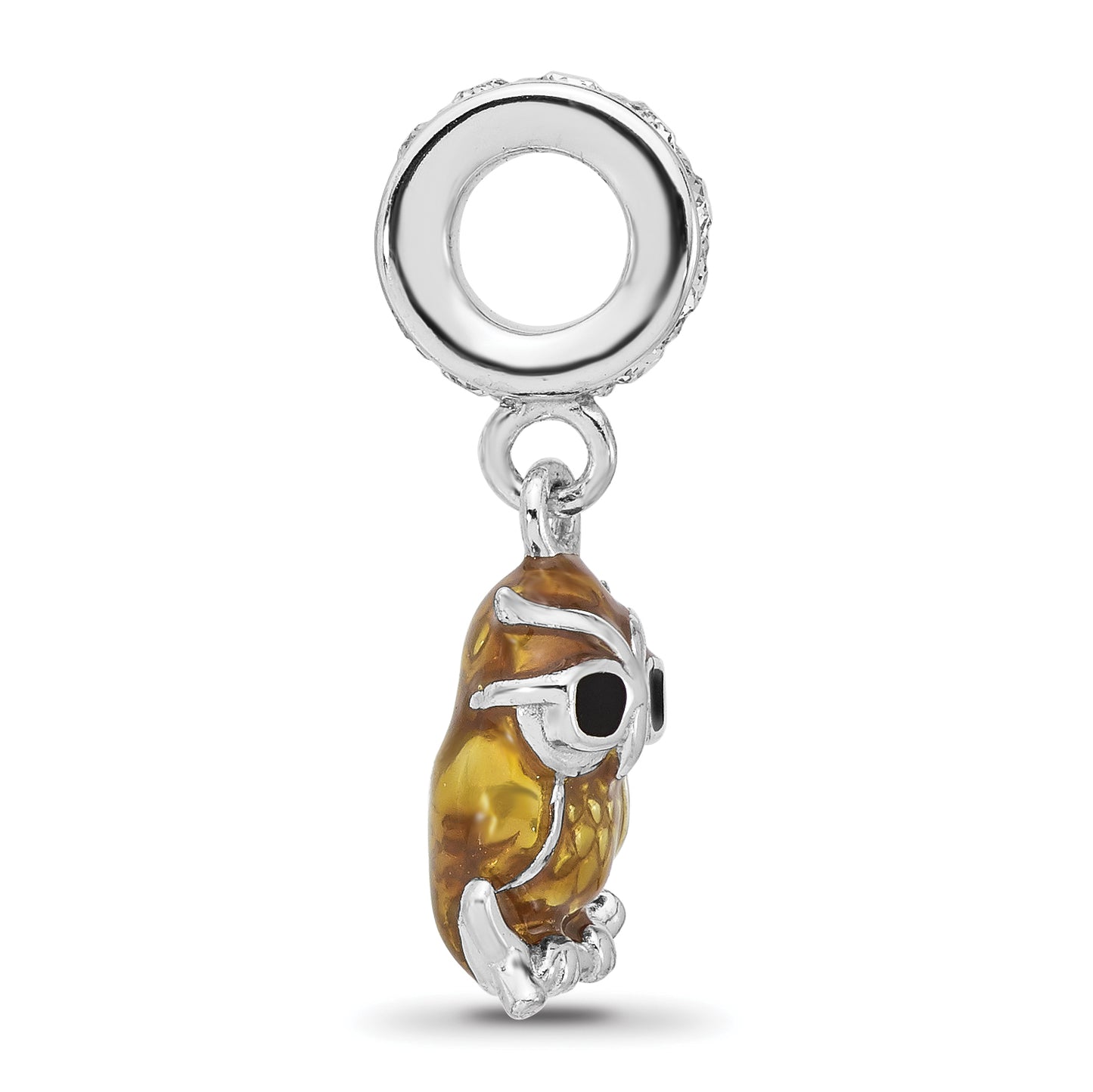 Sterling SIlver Reflections Rhodium Plated Crystal Enameled Owl Dangle Bead