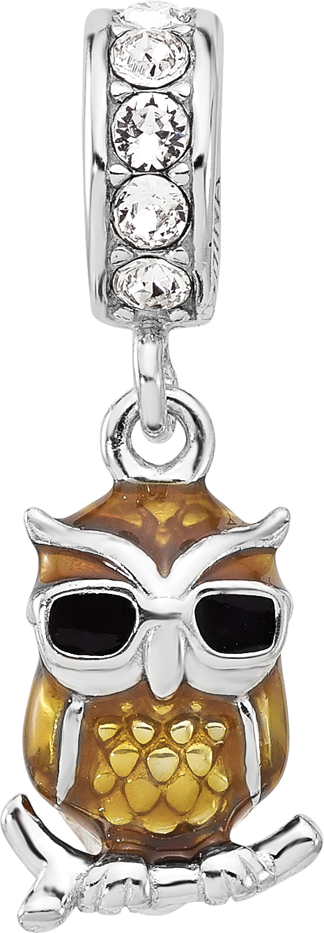 Sterling SIlver Reflections Rhodium Plated Crystal Enameled Owl Dangle Bead