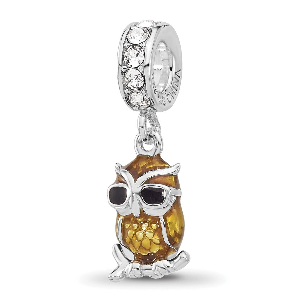 Sterling SIlver Reflections Rhodium Plated Crystal Enameled Owl Dangle Bead