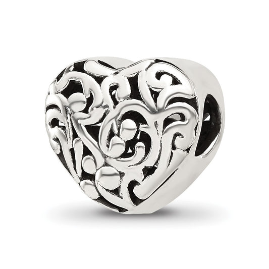 Sterling Silver Reflections Floral Heart Bead