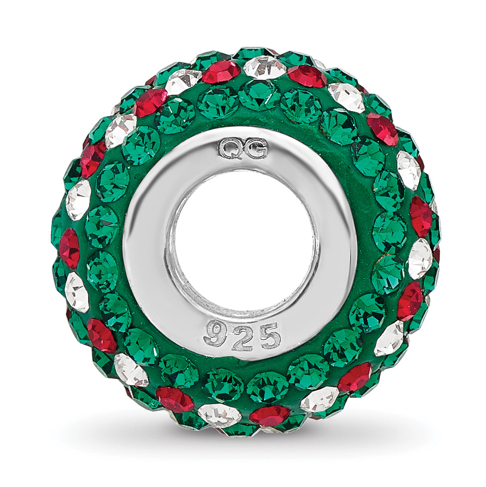 Sterling Silver Reflections Rhodium Plated Red/Green/White Preciosa Crystal Bead