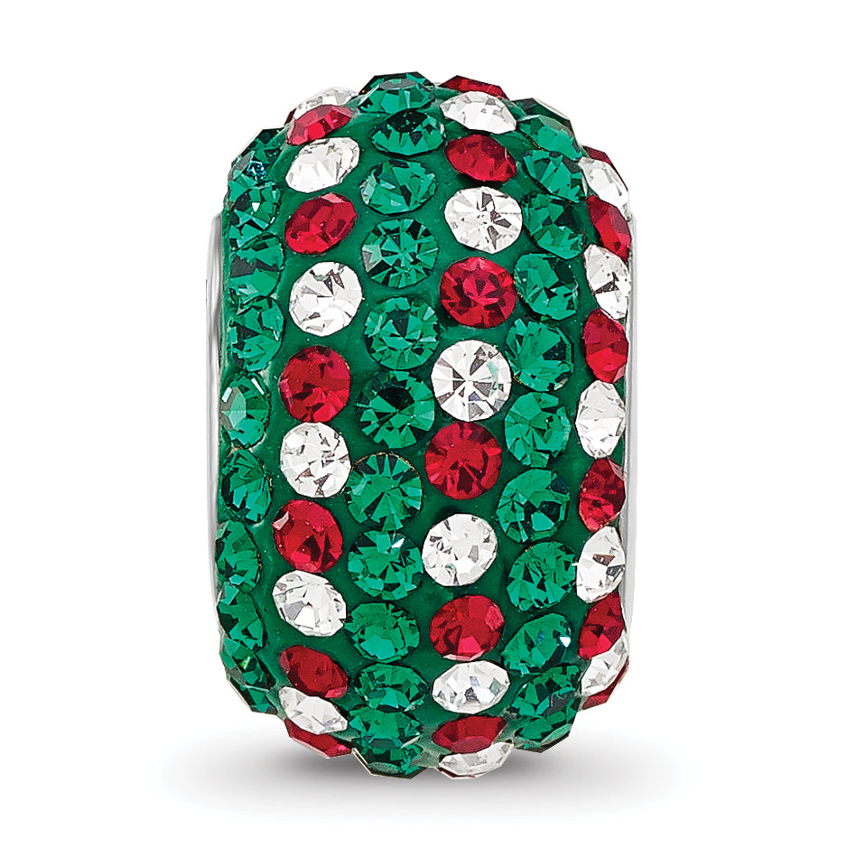 Sterling Silver Reflections Rhodium Plated Red/Green/White Preciosa Crystal Bead