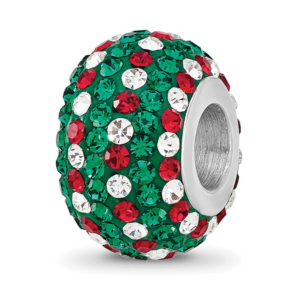 Sterling Silver Reflections Rhodium Plated Red/Green/White Preciosa Crystal Bead