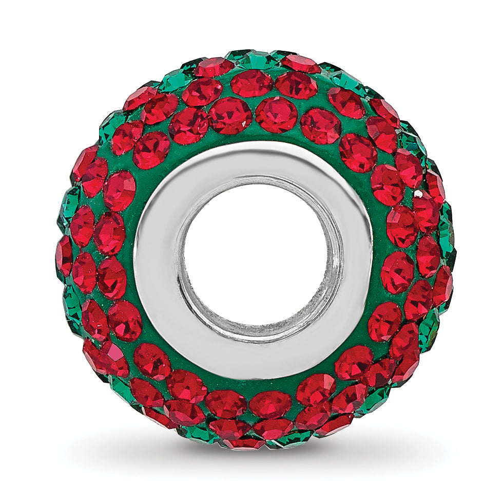 Sterling Silver Reflections Rhodium Plated Red/Green Preciosa Crystal Bead