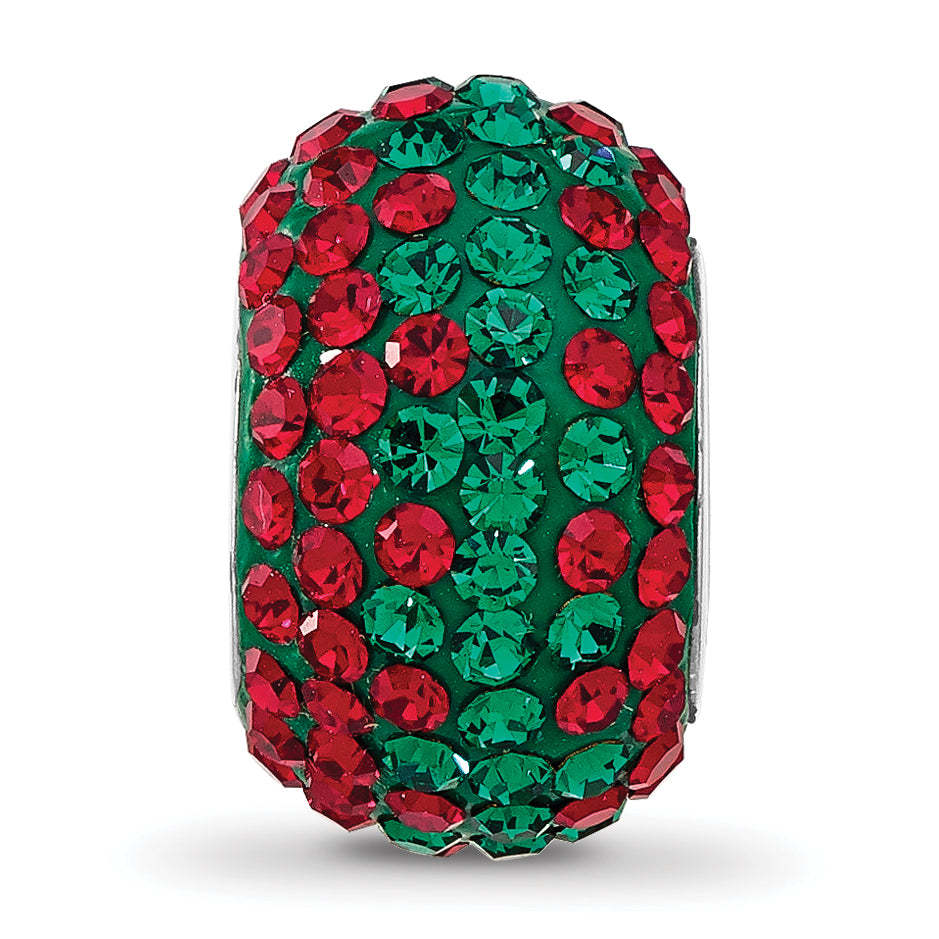 Sterling Silver Reflections Rhodium Plated Red/Green Preciosa Crystal Bead