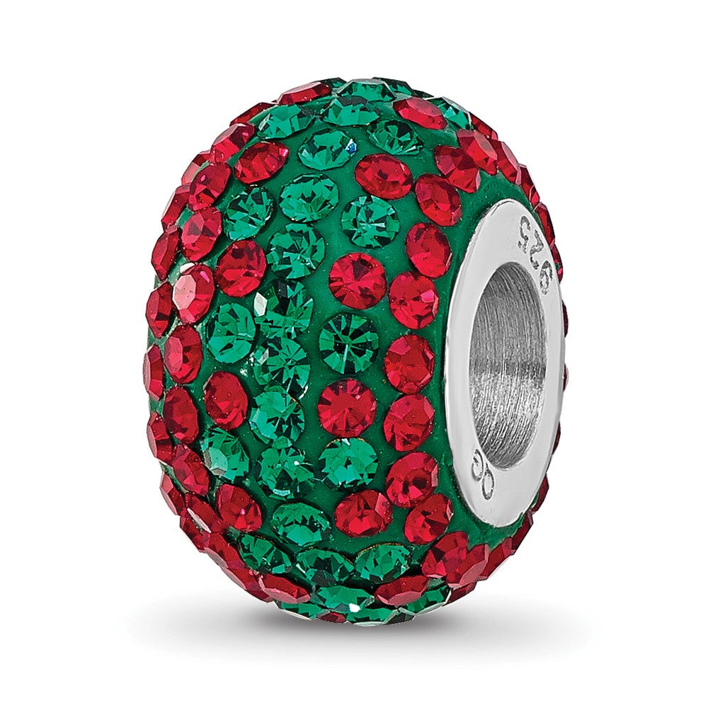 Sterling Silver Reflections Rhodium Plated Red/Green Preciosa Crystal Bead