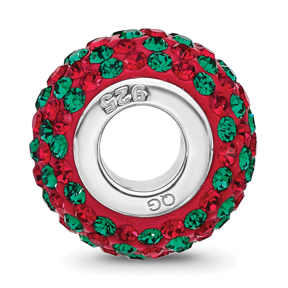 Sterling Silver Reflections Rhodium Plated Red/Green Preciosa Crystal Bead